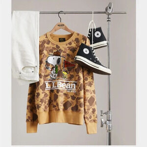 L.L Bean X Todd Snyder X Peanuts Brown Camo Crewneck Sweatshirt  Made in USA